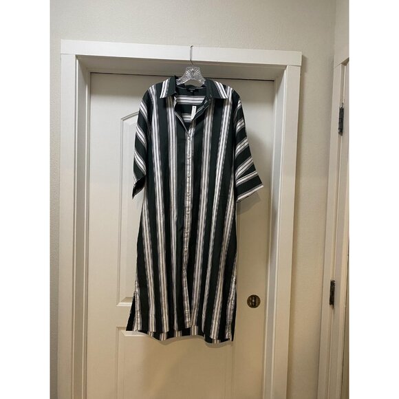 Madewell Dolman Midi Shirtdress Womens Medium Green Striped Button Front Casual - Picture 2 of 4